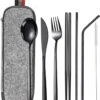 House Of Husk Reisbestek - Reis Bestekset - Chopsticks - Metalen Rietjes Met Borstel - Lepel - Vaatwasserbestendig - RVS - 7 Delig - Zwart -Buitenkampeer Winkel 1026x1200