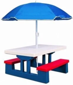 Merkloos Kinder Picknicktafel Met Parasol - Blauw -Buitenkampeer Winkel 1030x1200