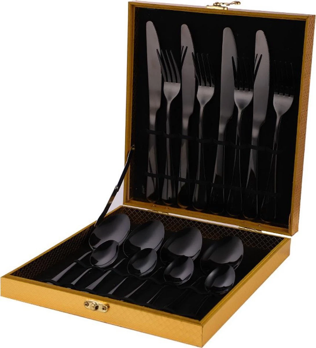 SMILON Bestekset In Koffer Zwart - 16 Delig Messen Vorken Lepels Voor 4 Personen - Camping - Ideaal Voor Reizen, Kamperen, Thuis 3 SMILON Bestekset In Koffer Zwart - 16 Delig Messen Vorken Lepels Voor 4 Personen - Camping - Ideaal Voor Reizen, Kamperen, Thuis