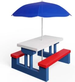Merkloos Kinder Picknicktafel Met Parasol - Blauw -Buitenkampeer Winkel 1097x1200 1
