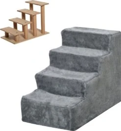 PawHut Huisdierentrap Hondentrap Met 4 Treden Kattentrap Met Afneembare Pluchen Hoes D06-091 -Buitenkampeer Winkel 1113x1200 3