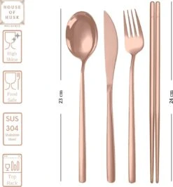 House Of Husk Reisbestek - Reis Bestekset - Chopsticks - Metalen Rietjes Met Borstel - Lepel - Vaatwasserbestendig - RVS - 7 Delig - Rose Goud -Buitenkampeer Winkel 1115x1200 2