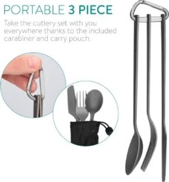 Navaris Campingbestek Van Titanium - Set Met Vork, Mes En Lepel - Bestekset Voor Onderweg En Op Reis - Inclusief Karabijnhaak En Bewaarzakje -Buitenkampeer Winkel 1115x1200 5