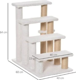 PawHut Huisdierentrap Met Krabpaal Bal 4 Treden Kattentrap Dierentrap Pluche Jute D06-093 -Buitenkampeer Winkel 1143x1200 3