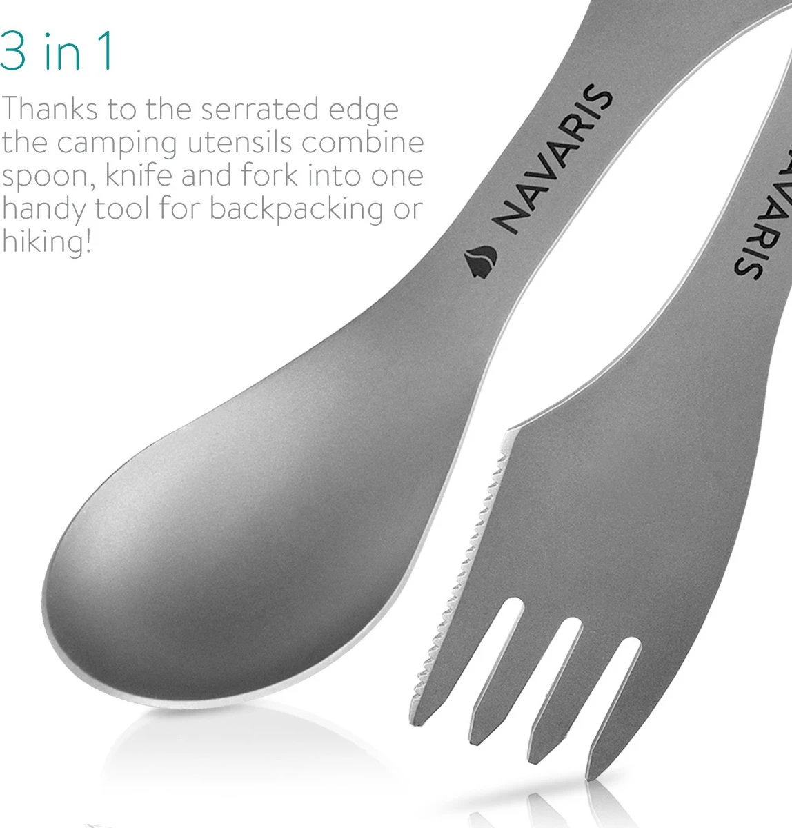 Navaris 2x Spork Titanium Campingbestek - Vork, Mes En Lepel In één - Bestek Voor Onderweg En Op Reis - Lichtgewicht - Inclusief Bewaarzakje 8 Navaris 2x Spork Titanium Campingbestek - Vork, Mes En Lepel In één - Bestek Voor Onderweg En Op Reis - Lichtgewicht - Inclusief Bewaarzakje - Afbeelding 6