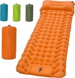 LVNRIDS Isomat, Zelfopblazend, Ultralicht, Luchtmatras, Camping, Zelfopblaasbaar, Opblaasbaar Matras, 3,9 Inch Dik, Met Voetperspomp En Kussen, Voor Camping, Reizen, Outdoor, Wandelen, Strand, Oranje