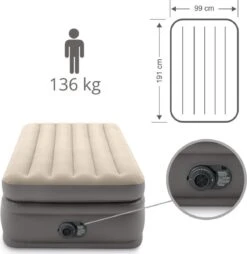 Intex Prime Comfort - Luchtbed - 1-Persoons - 99x191x51 Cm (BxLxH) - Grijs - Met Ingebouwde Motorpomp -Buitenkampeer Winkel 1167x1200