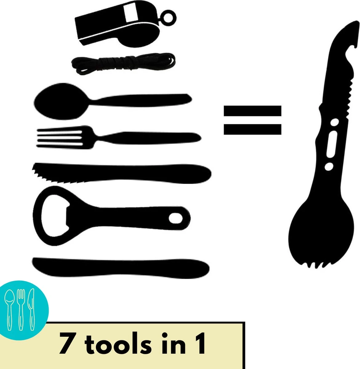 Lynnz® Spork 7 In 1 - Camping Bestek - Campingbestek - Campingservies - Reisbestek - Bestek To Go - Jachtmes - Rambomes 5 Lynnz® Spork 7 In 1 - Camping Bestek - Campingbestek - Campingservies - Reisbestek - Bestek To Go - Jachtmes - Rambomes - Afbeelding 3