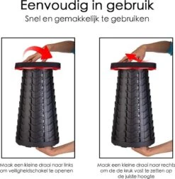 Kampeerkruk - Uitschuifbare Kruk - Rood/Zwart- Tot 120 Kg - Travel Stool - Opvouwbare Campingkruk - Inklapbaar Krukje - Telescopische Kruk - Camping - Outdoor -Buitenkampeer Winkel 1175x1200 2