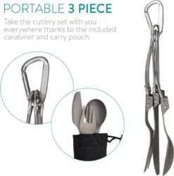 Navaris Campingbestek Van Titanium - Set Met Vork, Mes En Lepel - Inklapbaar - Bestekset Voor Onderweg - Inclusief Karabijnhaak En Bewaarzakje -Buitenkampeer Winkel 1185x1200 3