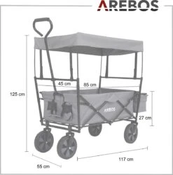AREBOS Handwagen Vouwbare Dak Handwagen Vouwbare Trolley Uitrustingswagen Grijs -Buitenkampeer Winkel 1187x1200 3