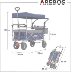 AREBOS Premium Steekwagen Met Dak Opvouwbare Tuinkar Handkar Bolderkar Blauw / Grijs -Buitenkampeer Winkel 1188x1200 9