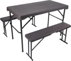 Rijoka Campingtafel Met Banken - Houtlook | Inklapbare Picknickset 108 X 60cm
