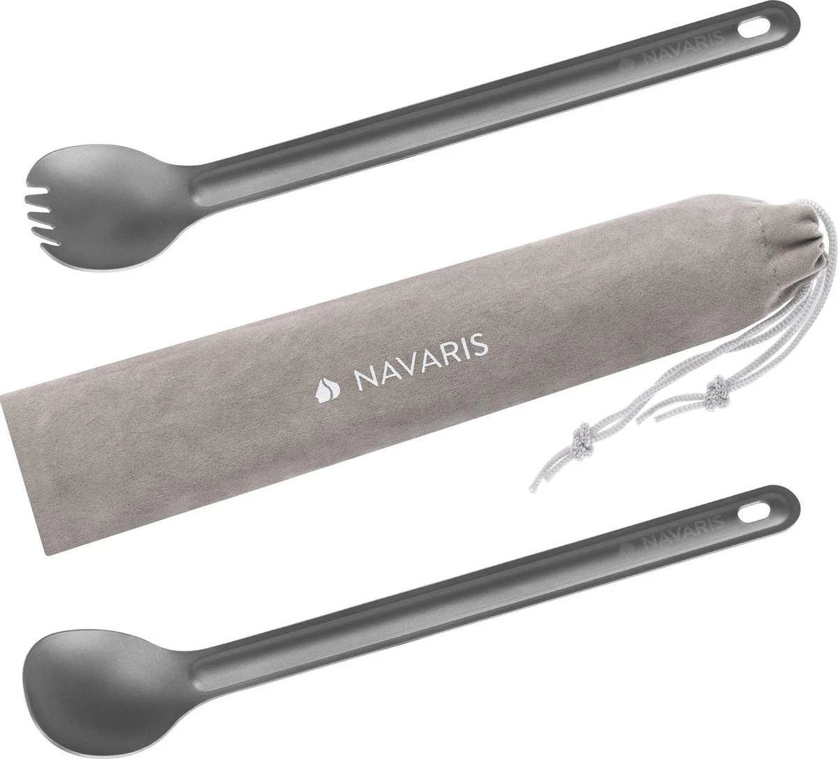 Navaris Spork En Lepel Met Extra Lange Handgreep - Campingbestek Van Titanium - Bestek Voor Onderweg - Lichtgewicht - Inclusief Bewaarzakje 3 Navaris Spork En Lepel Met Extra Lange Handgreep - Campingbestek Van Titanium - Bestek Voor Onderweg - Lichtgewicht - Inclusief Bewaarzakje