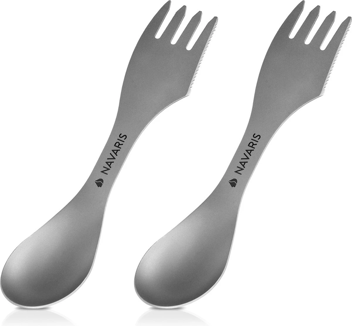 Navaris 2x Spork Titanium Campingbestek - Vork, Mes En Lepel In één - Bestek Voor Onderweg En Op Reis - Lichtgewicht - Inclusief Bewaarzakje 3 Navaris 2x Spork Titanium Campingbestek - Vork, Mes En Lepel In één - Bestek Voor Onderweg En Op Reis - Lichtgewicht - Inclusief Bewaarzakje