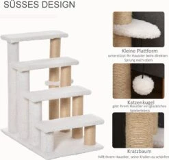 PawHut Huisdierentrap Met Krabpaal Bal 4 Treden Kattentrap Dierentrap Pluche Jute D06-093 -Buitenkampeer Winkel 1200x1137 3