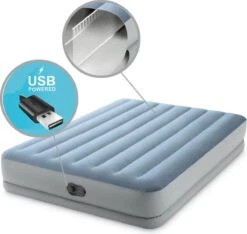 Intex Mid-Rise Comfort - Luchtbed - 2-Persoons - 152x203x36 Cm (BxLxH) - Blauw/Grijs - Met FastFill USB Pomp -Buitenkampeer Winkel 1200x1139