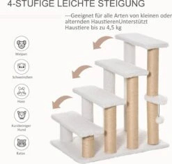 PawHut Huisdierentrap Met Krabpaal Bal 4 Treden Kattentrap Dierentrap Pluche Jute D06-093 -Buitenkampeer Winkel 1200x1140 3