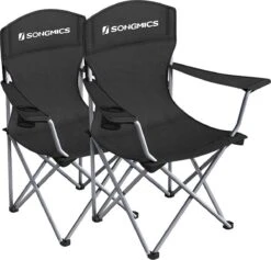MIRA Home - Campingstoel Set Van 2 Inklapbaar - Klapstoel Met Robuust Frame - Met Flessenhouder - 76 X 51.5 X 95.5 Cm - Zwart