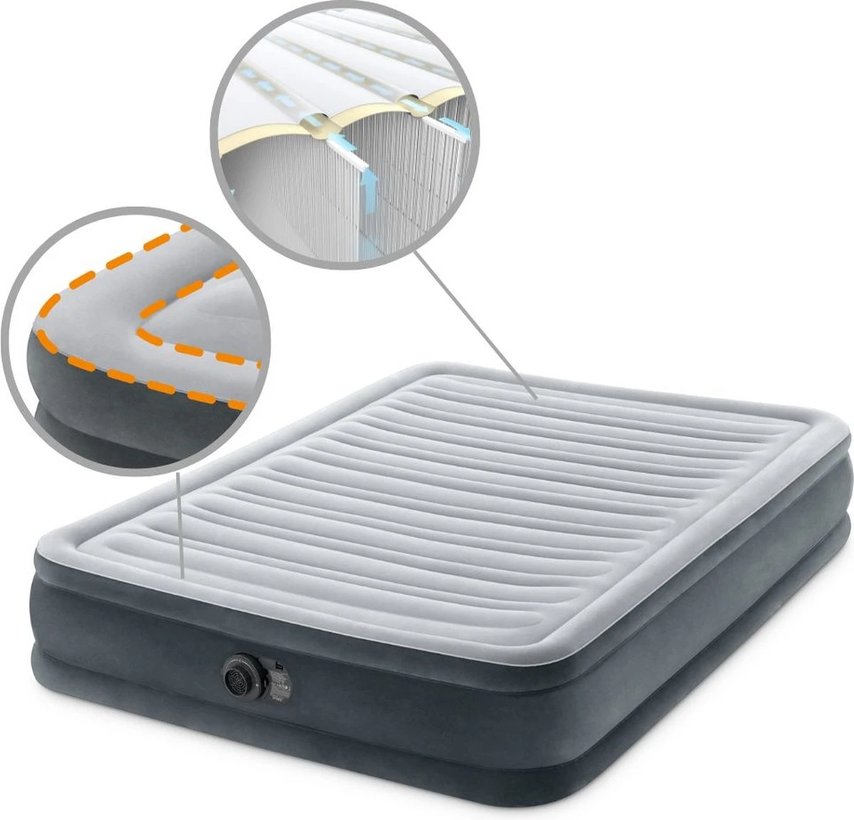 Intex Luchtbed - Twijfelaar - 137 X 191 X 33 Cm - Grijs - Met Ingebouwde Pomp, Hoeslaken Antraciet En Reparatieset 11 Intex Luchtbed - Twijfelaar - 137 X 191 X 33 Cm - Grijs - Met Ingebouwde Pomp, Hoeslaken Antraciet En Reparatieset - Afbeelding 9