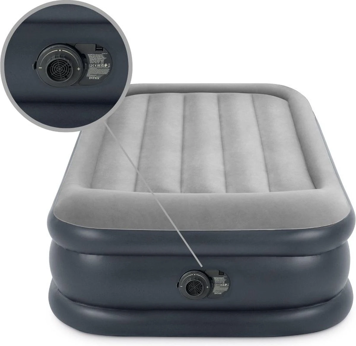 Intex Luchtbed - 1-Persoons - 99 X 191 X 42 Cm - Grijs - Met Pomp, Hoeslaken Zwart En Reparatieset 7 Intex Luchtbed - 1-Persoons - 99 X 191 X 42 Cm - Grijs - Met Pomp, Hoeslaken Zwart En Reparatieset - Afbeelding 5