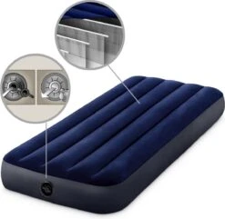 Intex Luchtbedset Intex Luchtbed - 1-Persoons - 76 X 191 X 25 Cm - Blauw + Intex Elektrische Pomp - 650 Liter/min + Hoeslaken Wit + Reparatieset -Buitenkampeer Winkel 1200x1171