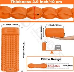 LVNRIDS Isomat, Zelfopblazend, Ultralicht, Luchtmatras, Camping, Zelfopblaasbaar, Opblaasbaar Matras, 3,9 Inch Dik, Met Voetperspomp En Kussen, Voor Camping, Reizen, Outdoor, Wandelen, Strand, Oranje -Buitenkampeer Winkel 1200x1171 6