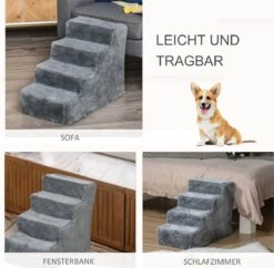 PawHut Huisdierentrap Hondentrap Met 4 Treden Kattentrap Met Afneembare Pluchen Hoes D06-091 -Buitenkampeer Winkel 1200x1176 11