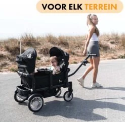Deryan Luxe Sandy Bolderkar - Duo Buggy - Tandem Buggy - Opvouwbaar - Inklapbare Bolderwagen - Duo Kinderwagen - Zwart -Buitenkampeer Winkel 1200x1176 5