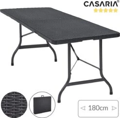 Casaria Tuintafel Opvouwbaar – Met Draaggreep 180x75 Cm – Zwart -Buitenkampeer Winkel 1200x1180