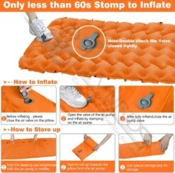 LVNRIDS Isomat, Zelfopblazend, Ultralicht, Luchtmatras, Camping, Zelfopblaasbaar, Opblaasbaar Matras, 3,9 Inch Dik, Met Voetperspomp En Kussen, Voor Camping, Reizen, Outdoor, Wandelen, Strand, Oranje -Buitenkampeer Winkel 1200x1182 1