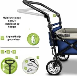 Tresko- Bolderkar, Grijs, Opvouwbaar, Met Dakje, Geschikt Tot 80 Kg - Bolderwagen - Kinderenvervoer - Bolderkarren - Tuinkar - Kinderwagen -Buitenkampeer Winkel 1200x1182 3