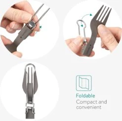 Navaris Campingbestek Van Titanium - Set Met Vork, Mes En Lepel - Inklapbaar - Bestekset Voor Onderweg - Inclusief Karabijnhaak En Bewaarzakje -Buitenkampeer Winkel 1200x1188 1