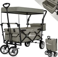 Tresko- Bolderkar, Grijs, Opvouwbaar, Met Dakje, Geschikt Tot 80 Kg - Bolderwagen - Kinderenvervoer - Bolderkarren - Tuinkar - Kinderwagen -Buitenkampeer Winkel 1200x1192 4