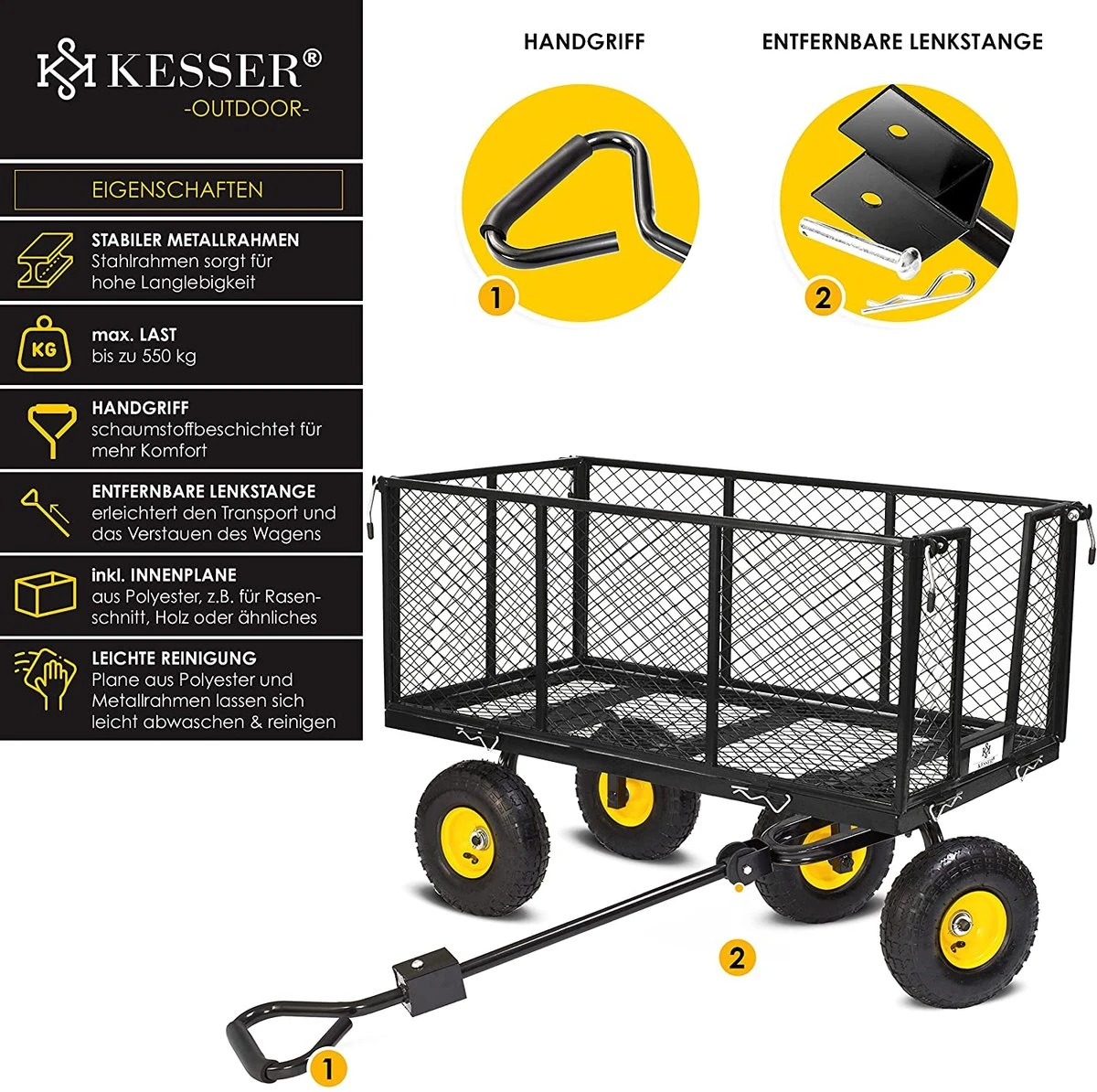 Exxen KESSER® Bolderkar, 550 Kg Belastbaar, Tuinwagen, Transportwagen, Tuinwagen, Uitneembaar Zeil, Gereedschapswagen, Handwagen, Veelzijdig Inzetbaar, Zwart 6 Exxen KESSER® Bolderkar, 550 Kg Belastbaar, Tuinwagen, Transportwagen, Tuinwagen, Uitneembaar Zeil, Gereedschapswagen, Handwagen, Veelzijdig Inzetbaar, Zwart - Afbeelding 4