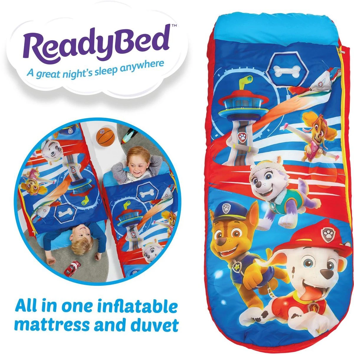 Paw Patrol Junior ReadyBed-2 In 1 Kids Sleeping Inflatable Air Bed In A Bag With A Pump, Polyester, Single 7 Paw Patrol Junior ReadyBed-2 In 1 Kids Sleeping Inflatable Air Bed In A Bag With A Pump, Polyester, Single - Afbeelding 5