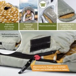 Skandika Dundee Flannel-R Slaapzak – Slaapzakken – Slaapzakken Volwassen - Maat M – Unisex - Katoen, Luxe Kwaliteit, Dubbele Slaapzak, 3 Seizoenen, Tot -20°C - 220 X 80 Cm - Outdoor Kampeerslaapzak – Ritssluiting Rechts - Grijs/geel -Buitenkampeer Winkel 1200x1200 1017