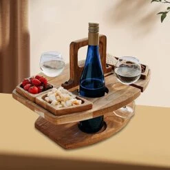 Merkloos Houten Outdoor Wijntafel Draagbare Houten Picknicktafel Mini Campingtafels Met Wijnglas Houder Voor Tuin Outdoor Camping Picknick Strand - Plataan Hout - Wijn -Buitenkampeer Winkel 1200x1200 111