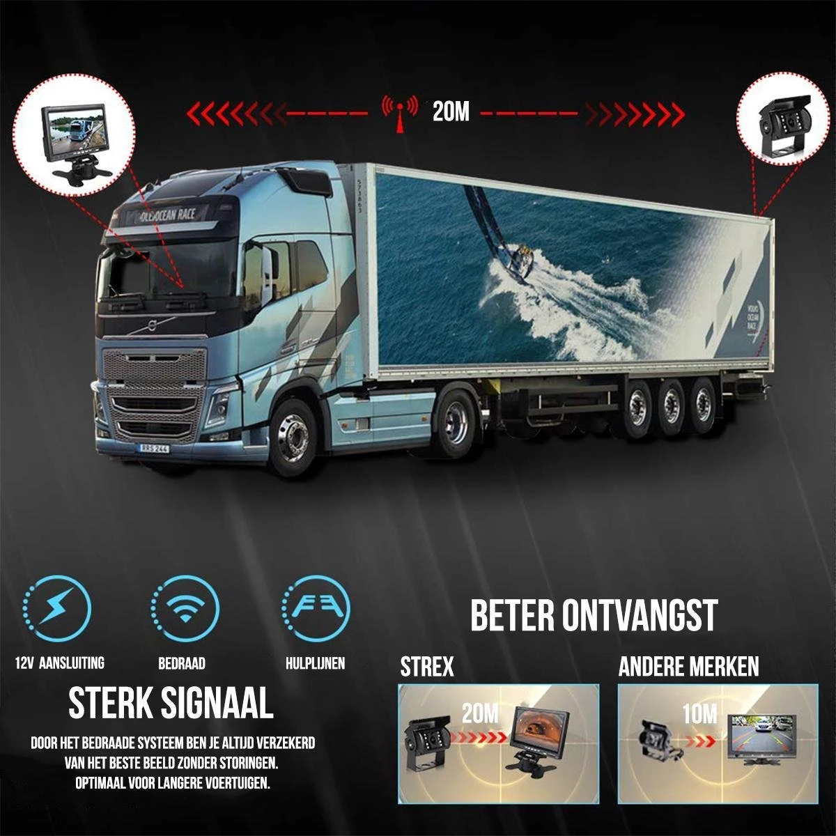 Strex Achteruitrijcamera Set Bedraad Met 4 Camera's (tegelijk Bekijken) - 9" Scherm - 18LED Nachtzicht 15m - IP67 Waterdicht - Achteruitrij Camera 5 Strex Achteruitrijcamera Set Bedraad Met 4 Camera's (tegelijk Bekijken) - 9" Scherm - 18LED Nachtzicht 15m - IP67 Waterdicht - Achteruitrij Camera - Afbeelding 3