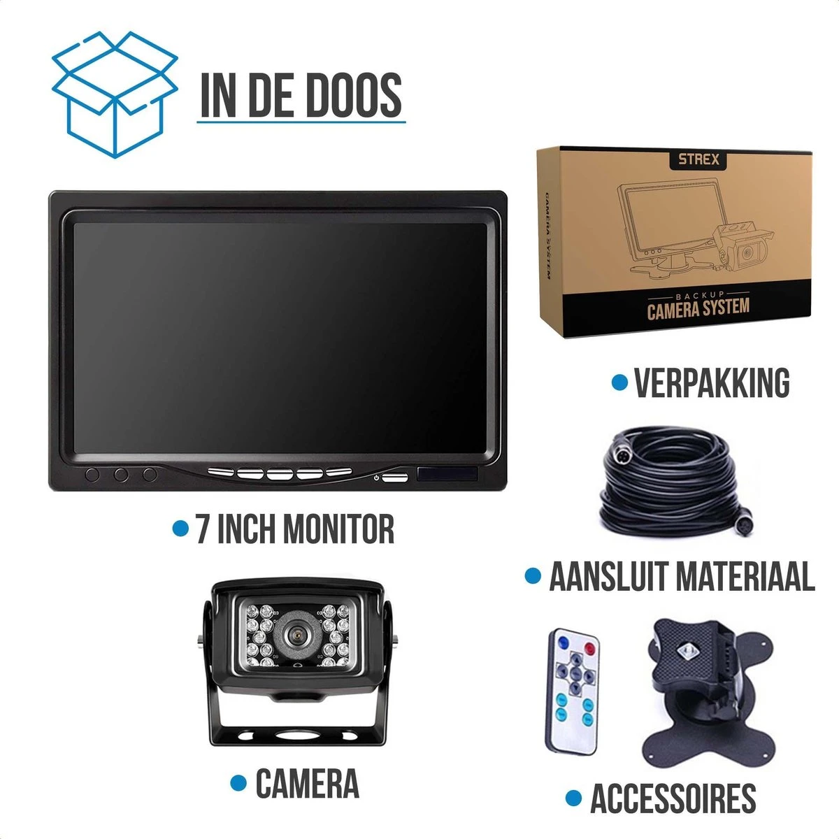 Strex Achteruitrijcamera Set Bedraad - 7" Scherm - 18LED Nachtzicht 15m - IP67 Waterdicht - Achteruitrij Camera 12 Strex Achteruitrijcamera Set Bedraad - 7" Scherm - 18LED Nachtzicht 15m - IP67 Waterdicht - Achteruitrij Camera - Afbeelding 10