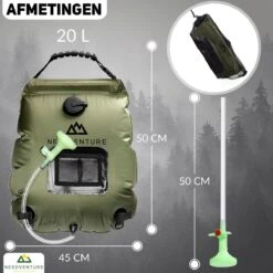 Needventure Solar Douche - Camping Douchezak - Buiten Douche - Tuindouche - Inclusief Thermometer - Waterzak Met Douchekop - 20L - Groen -Buitenkampeer Winkel 1200x1200 1353