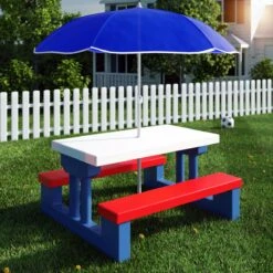 Merkloos Kinder Picknicktafel Met Parasol - Blauw -Buitenkampeer Winkel 1200x1200 152