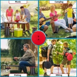 Kampeerkruk - Uitschuifbare Kruk - Rood/Zwart- Tot 120 Kg - Travel Stool - Opvouwbare Campingkruk - Inklapbaar Krukje - Telescopische Kruk - Camping - Outdoor -Buitenkampeer Winkel 1200x1200 322