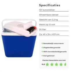 Cheqo® Elektrische Koelbox Voor Auto - 12V - 24L - Blauw - Autostekker - Afneembaar Deksel & Handvat - 2.2kg - 40x24x39cm -Buitenkampeer Winkel 1200x1200 422