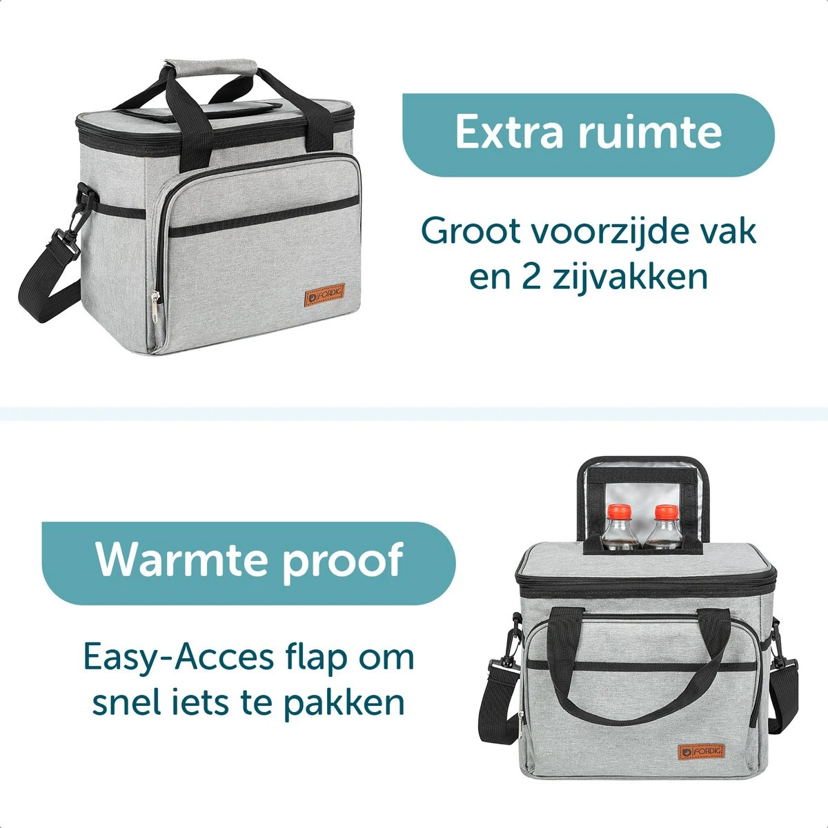 ForDig Koeltas L Grijs (15 Liter) - Gemaakt Van 600D Polyester Met PEVA-Voering - Ruimte Voor 20 Blikjes Of 10 Halve Liter Flessen - Opvouwbaar Koel Tas Met Easy-Acces Flap - Ruimte Voor Bestek - Picknick Cool Bag - Coolerbag - Grote Cooler 8 ForDig Koeltas L Grijs (15 Liter) - Gemaakt Van 600D Polyester Met PEVA-Voering - Ruimte Voor 20 Blikjes Of 10 Halve Liter Flessen - Opvouwbaar Koel Tas Met Easy-Acces Flap - Ruimte Voor Bestek - Picknick Cool Bag - Coolerbag - Grote Cooler - Afbeelding 6