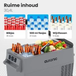 Auronic Elektrische Koelbox - 30.4L - Compressor - 12V En 240V - Grijs -Buitenkampeer Winkel 1200x1200 628