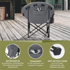 Skandika Moonchair Sirkka – Campingstoelen – Klapstoel – Vouwstoel – Kampeerstoel - Grote, Comfortabele, Campingstoel Opvouwbaar, Gepolsterd, Koelvak, Drinkhouder, Draaggreep En Draagtas, Antislipvoetjes - Max. 150 Kg – Zwart/grijs -Buitenkampeer Winkel 1200x1200 7