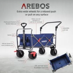 AREBOS Handkar | Transportwagen | Apparatuurwagen | Opvouwbaar | Duwstang| Blauw -Buitenkampeer Winkel 1200x1200 740