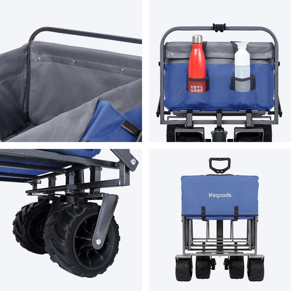 LifeGoods Bolderkar - Opvouwbaar - Tot 80KG - 94L - Wasbaar Polyester - 98x45cm - Blauw/Grijs 9 LifeGoods Bolderkar - Opvouwbaar - Tot 80KG - 94L - Wasbaar Polyester - 98x45cm - Blauw/Grijs - Afbeelding 7