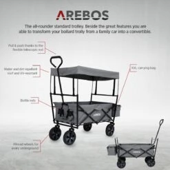 AREBOS Handwagen Vouwbare Dak Handwagen Vouwbare Trolley Uitrustingswagen Grijs -Buitenkampeer Winkel 1200x1200 771